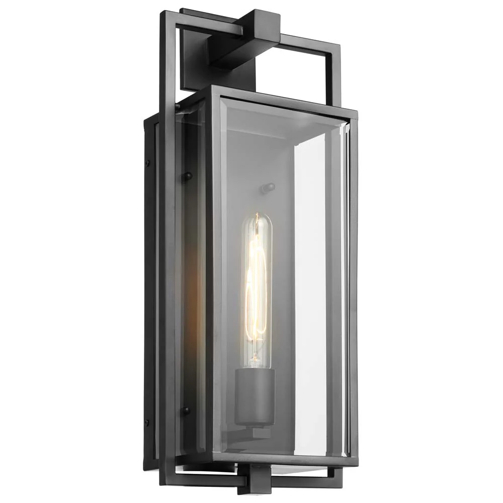 Exhibit Large Wall Lantern Matte Black w/ Clear Beveled Glass - Image 3