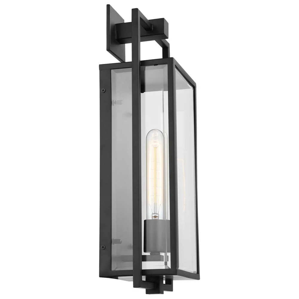 Exhibit Large Wall Lantern Matte Black w/ Clear Beveled Glass - Image 4