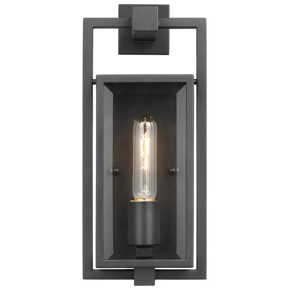 Exhibit Small Wall Lantern Matte Black w/ Clear Beveled Glass - Image 2