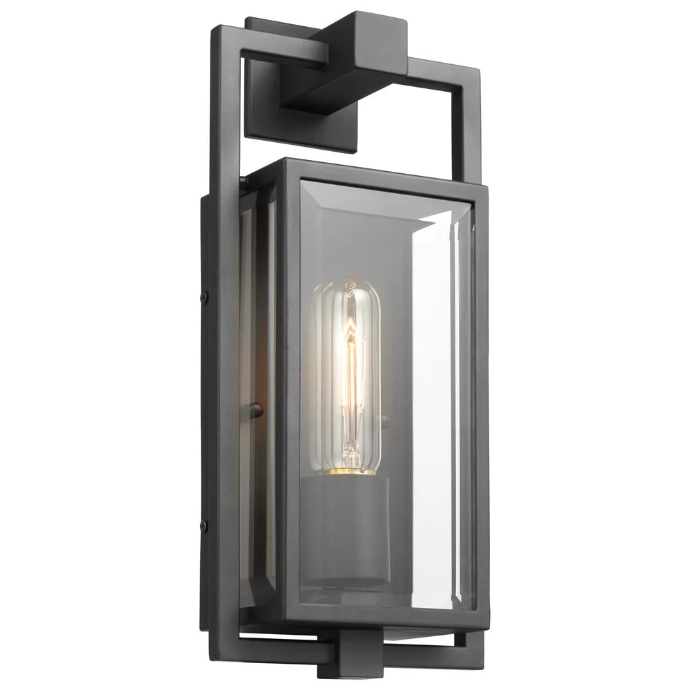 Exhibit Small Wall Lantern Matte Black w/ Clear Beveled Glass - Image 3