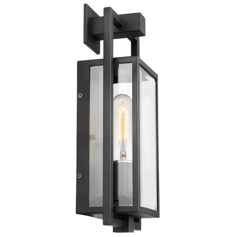 Exhibit Small Wall Lantern Matte Black w/ Clear Beveled Glass - Image 4