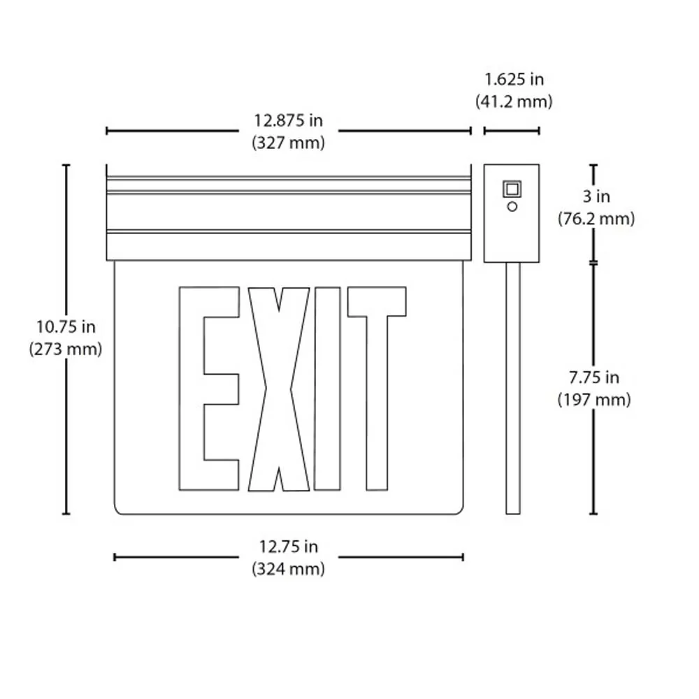 EXL2 Series Edge Lit LED Emergency Exit Sign, Mirrored with Red Lettering - Image 2