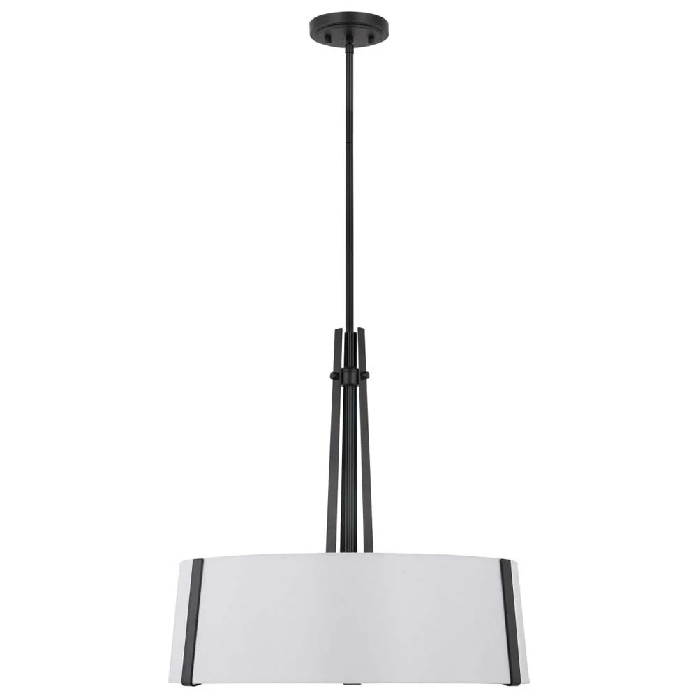 Flynn 3-Light Pendant E26 Base 60w Black Finish White Textile Shade - Image 2