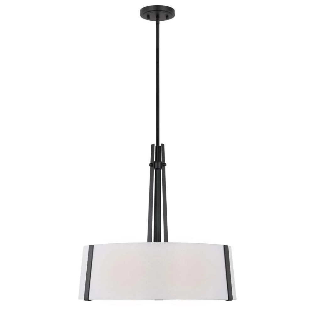 Flynn 3-Light Pendant E26 Base 60w Black Finish White Textile Shade - Image 3