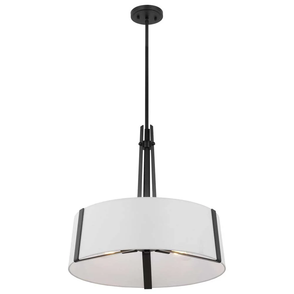 Flynn 3-Light Pendant E26 Base 60w Black Finish White Textile Shade - Image 4