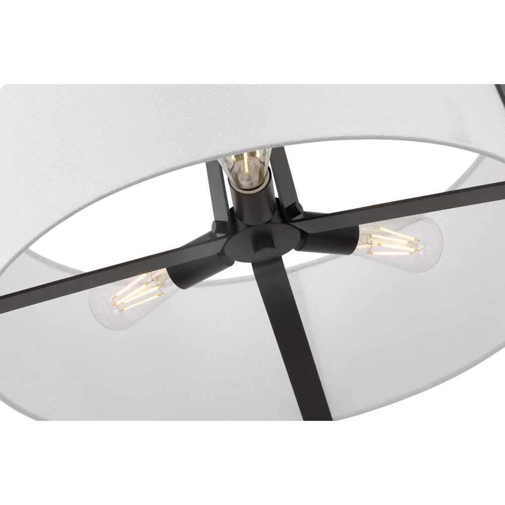 Flynn 3-Light Pendant E26 Base 60w Black Finish White Textile Shade - Image 6