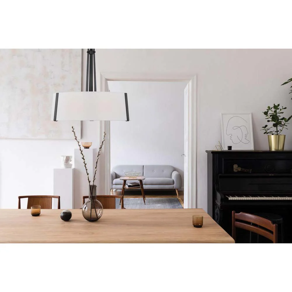 Flynn 3-Light Pendant E26 Base 60w Black Finish White Textile Shade - Image 7