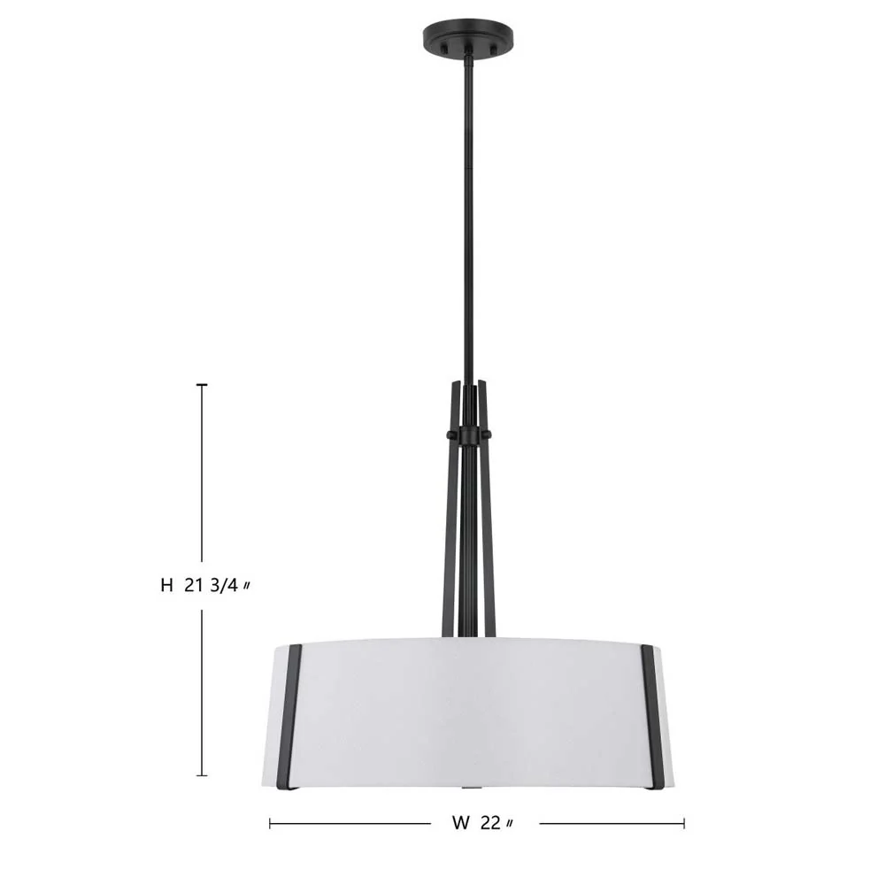 Flynn 3-Light Pendant E26 Base 60w Black Finish White Textile Shade - Image 8