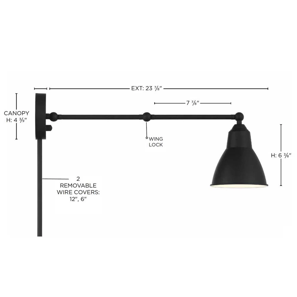 Fulton Swing Arm Lamp Matte Black w/ Switch 120v - Image 8