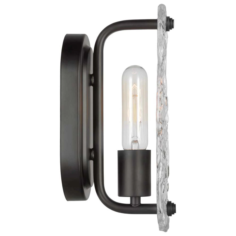 Glacier Vanity E26 Base 60w Matte Black Finish Ice Glass - Image 3