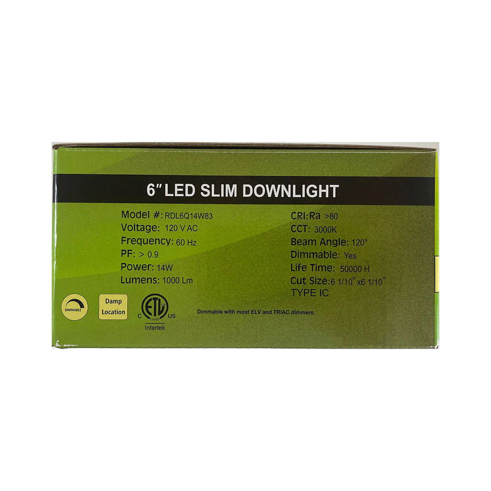 GreenLux 6-in 14w LED Square Slim Downlight 3000K Warm White 120v Dimmable - Image 6