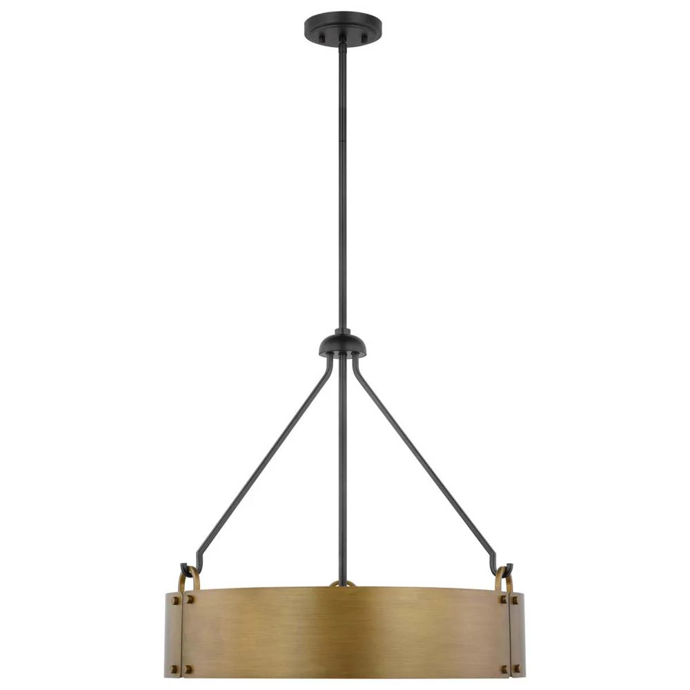 Halter 4-Light Pendant E26 Base 60w Matte Black Finish Natural Brass Metal Shade - Image 2
