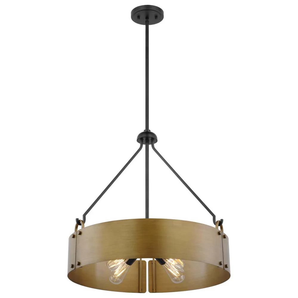 Halter 4-Light Pendant E26 Base 60w Matte Black Finish Natural Brass Metal Shade - Image 3