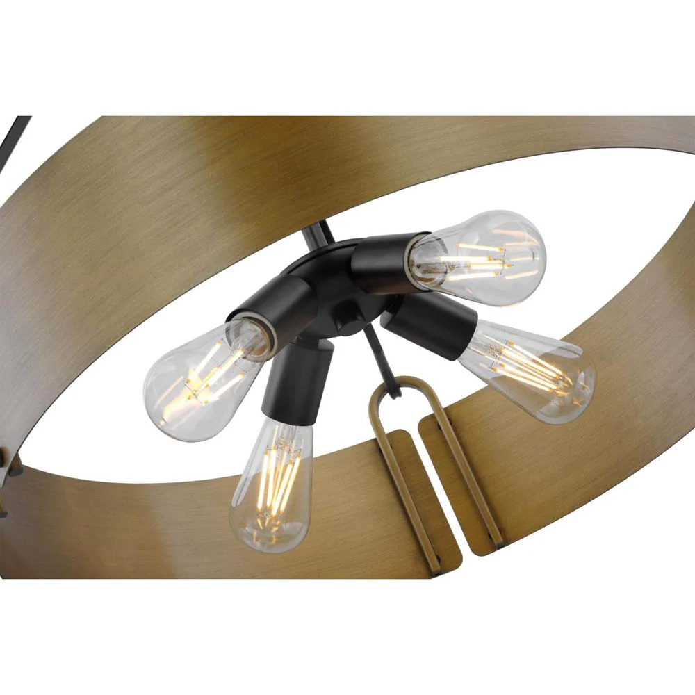 Halter 4-Light Pendant E26 Base 60w Matte Black Finish Natural Brass Metal Shade - Image 4