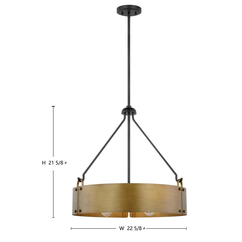 Halter 4-Light Pendant E26 Base 60w Matte Black Finish Natural Brass Metal Shade - Image 7