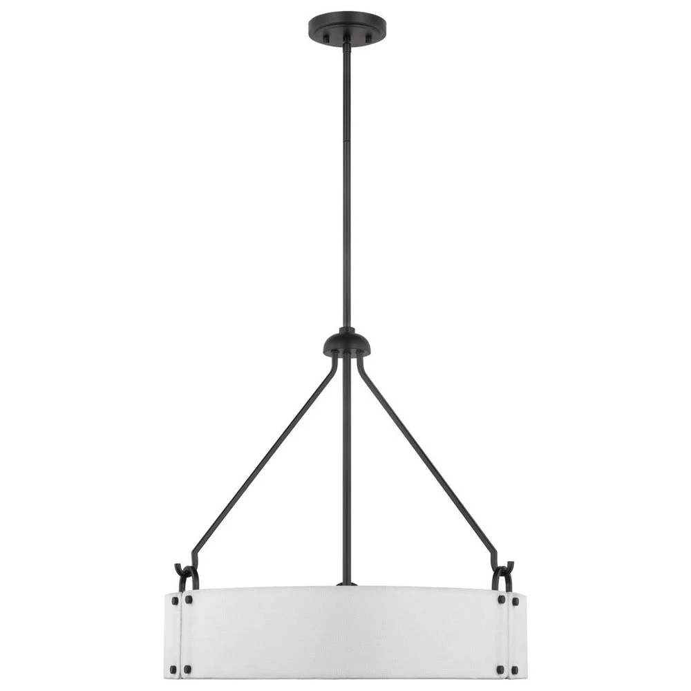 Halter 4-Light Pendant E26 Base 60w Matte Black Finish White Fabric Shade - Image 2