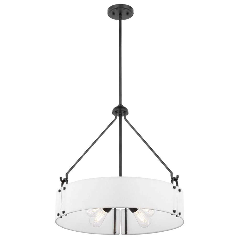 Halter 4-Light Pendant E26 Base 60w Matte Black Finish White Fabric Shade - Image 3