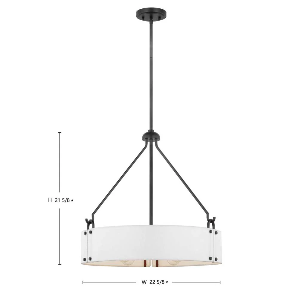 Halter 4-Light Pendant E26 Base 60w Matte Black Finish White Fabric Shade - Image 7