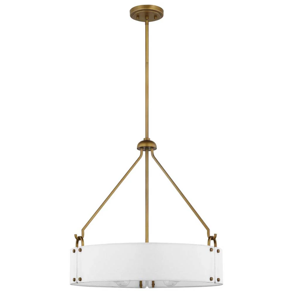 Halter 4-Light Pendant E26 Base 60wNatural Brass Finish White Fabric Shade - Image 2