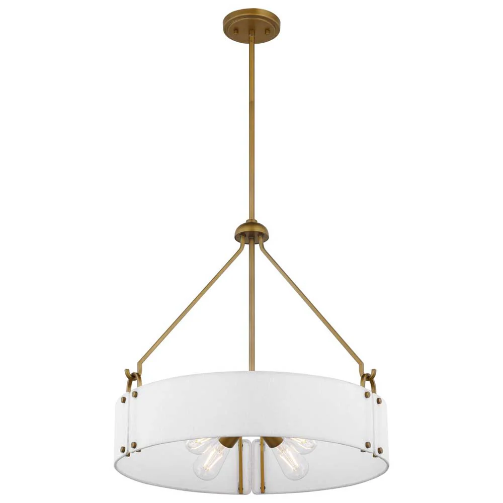 Halter 4-Light Pendant E26 Base 60wNatural Brass Finish White Fabric Shade - Image 3