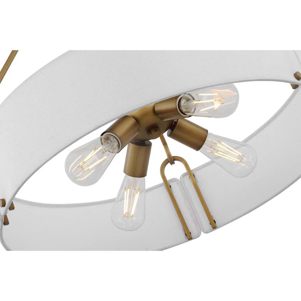 Halter 4-Light Pendant E26 Base 60wNatural Brass Finish White Fabric Shade - Image 5