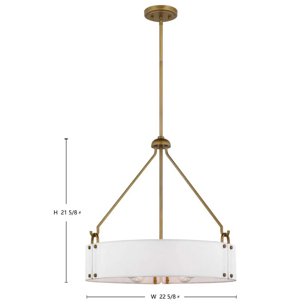 Halter 4-Light Pendant E26 Base 60wNatural Brass Finish White Fabric Shade - Image 7