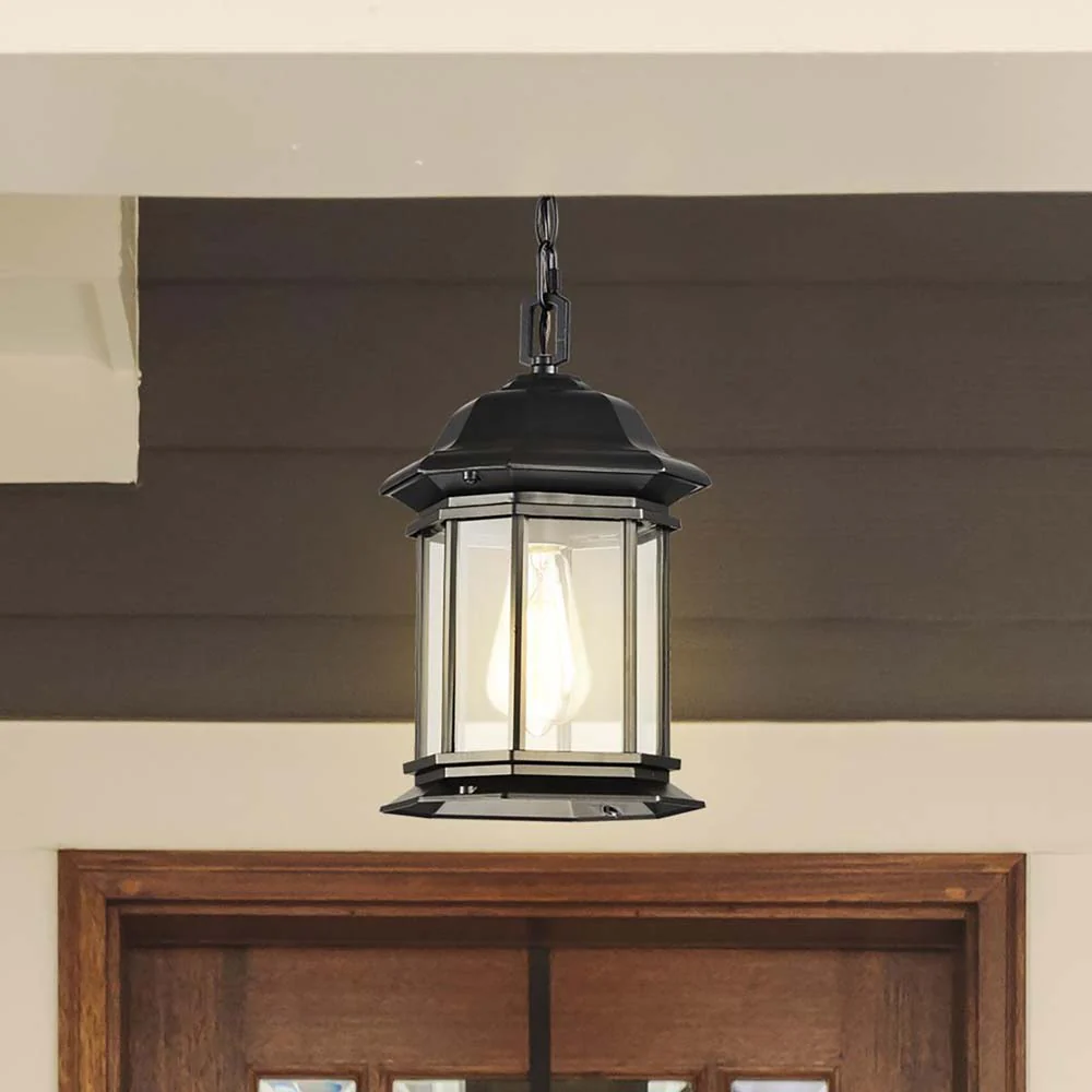 Hopkins Outdoor 12-in Hanging Lantern Matte Black Finish w/ Clear Glass - Image 10