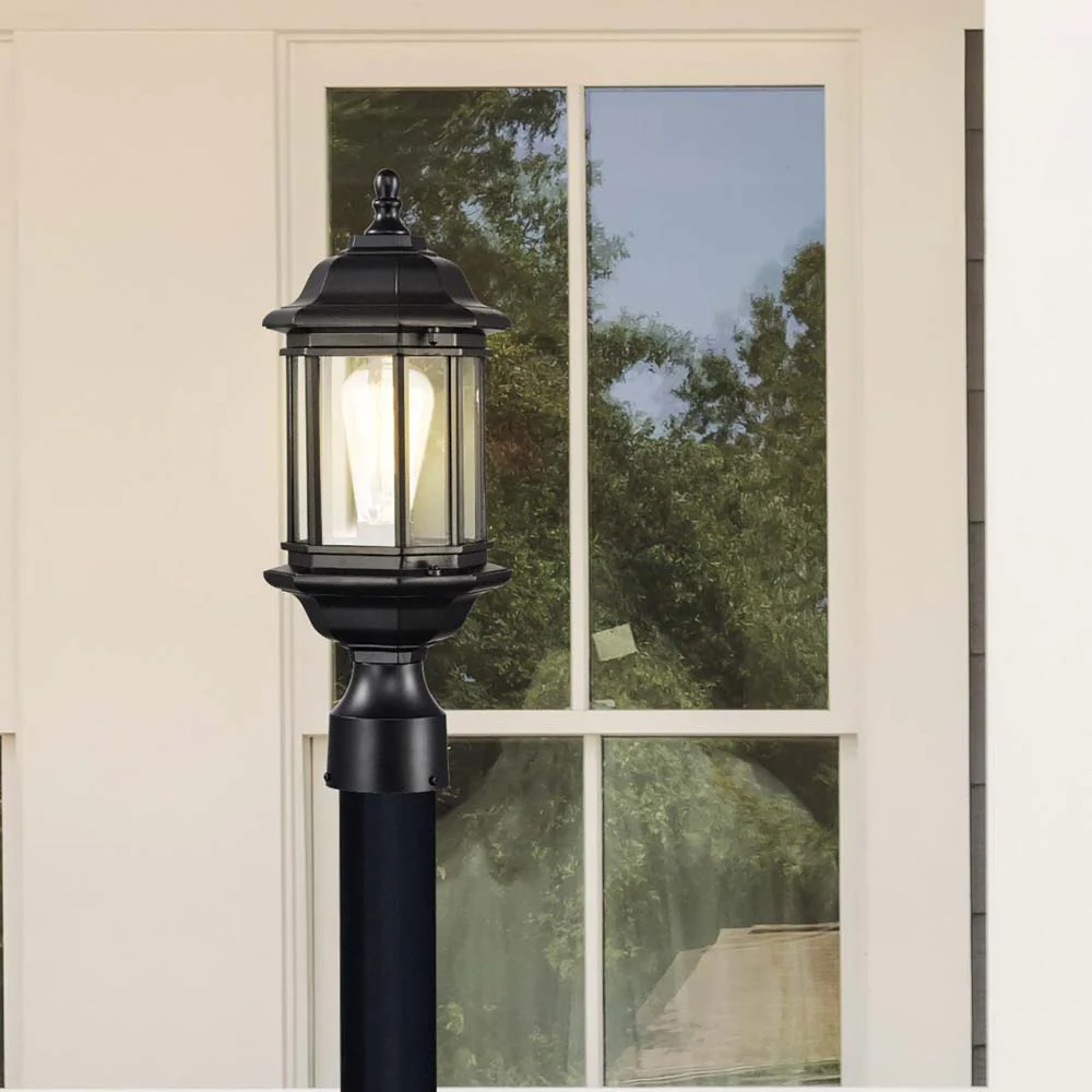 Hopkins Outdoor 16-in Small Post Light Lantern Matte Black Finish w/ Clear Glass - Image 8