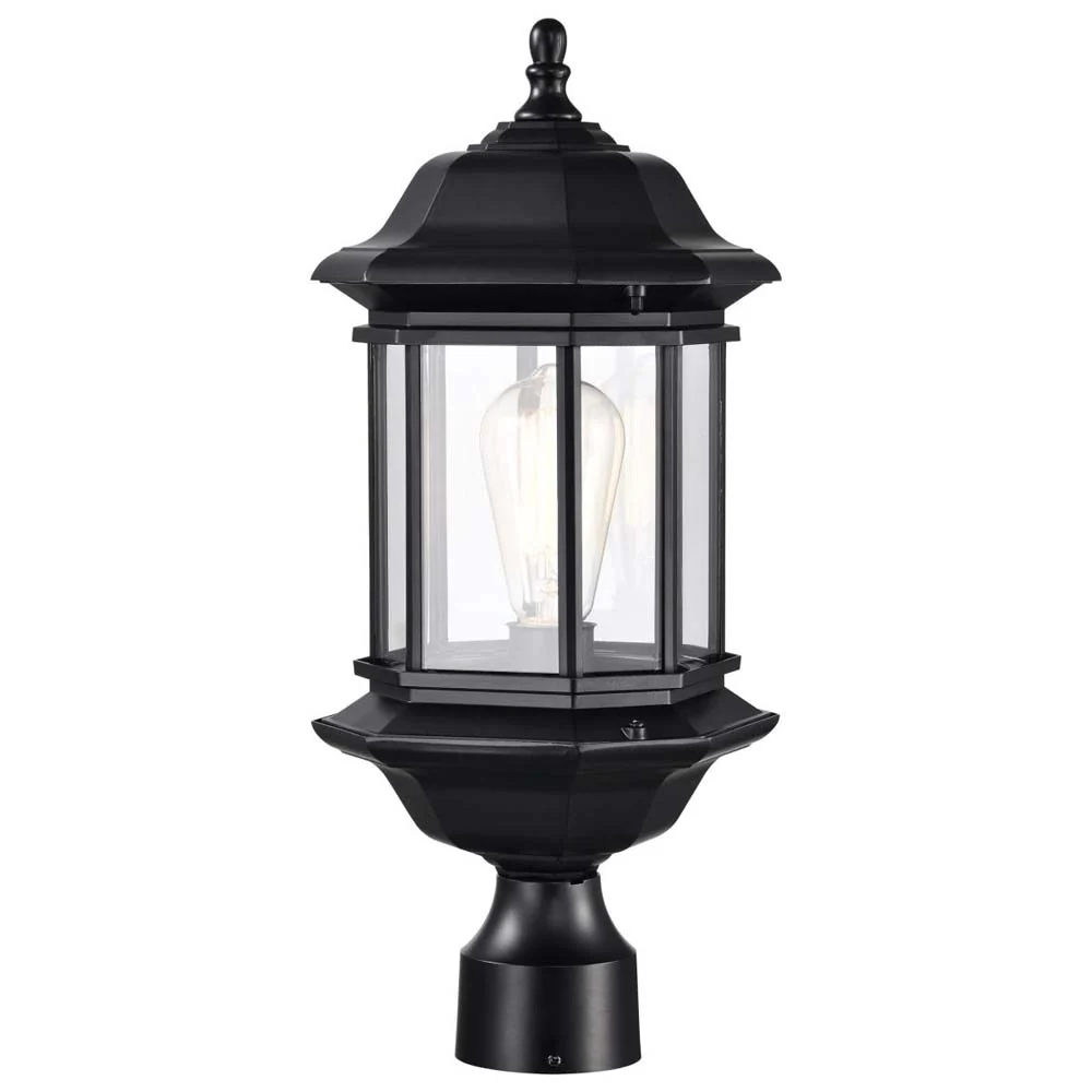 Hopkins Outdoor 18.5-in Post Light Lantern Matte Black Finish w/ Clear Glass