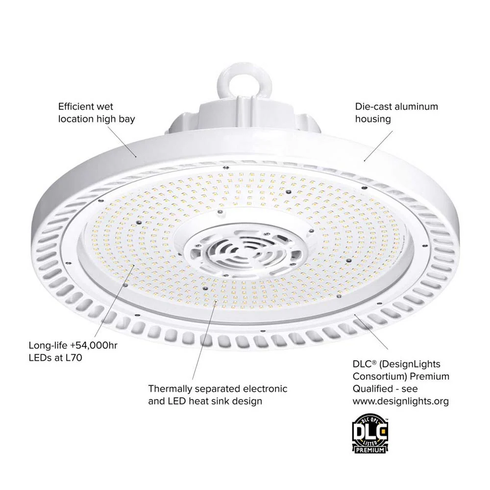 Hubbell Round LED High Bay 200W 28,000Lm 4000K & 18in Diffuse Acrylic Reflector - Image 4