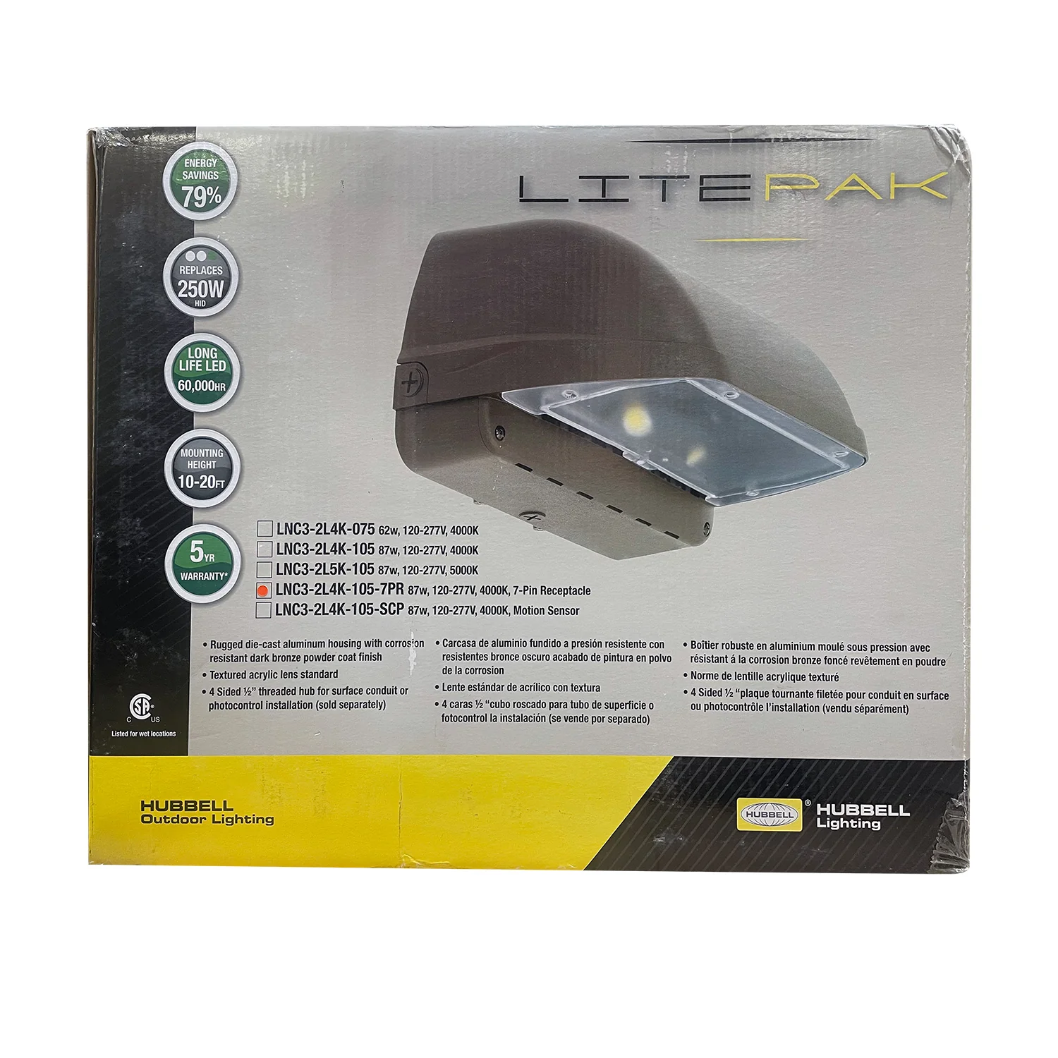Hubbell LitePack LED Wall Pack 90W 4000K 7380Lm 7Pin PCR - 250W HID Replacement - Image 5