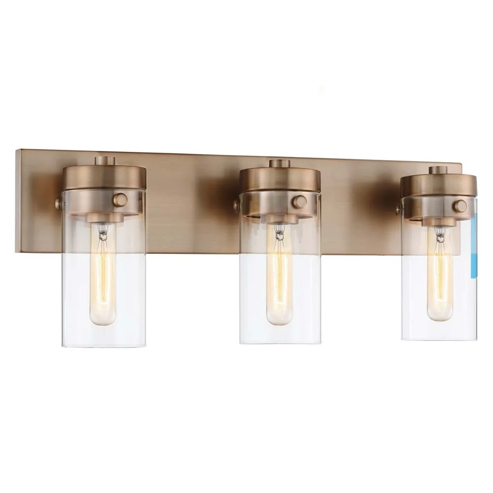 Intersection 3-Light Vanity Burnished Brass with Clear Glass - Image 2