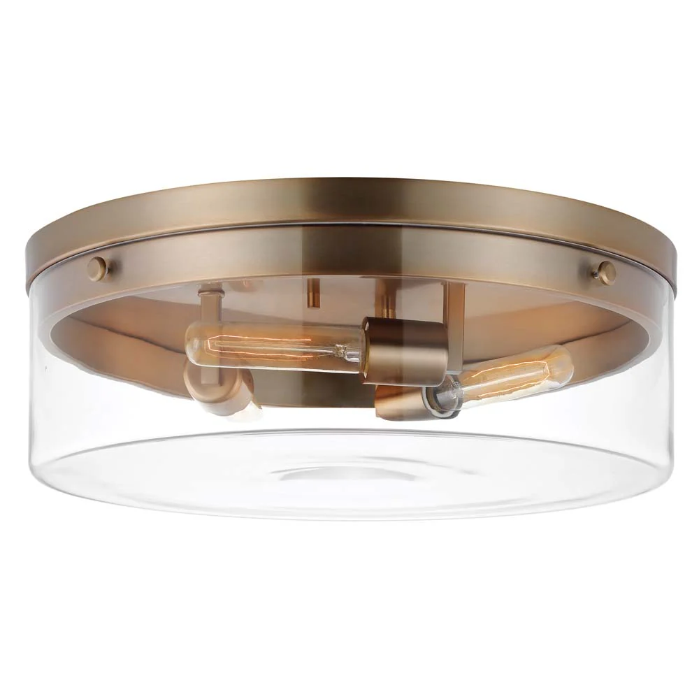 Intersection 60w Large Flush Mount Fixture Burnished Brass w/ Clear Glass - Image 2