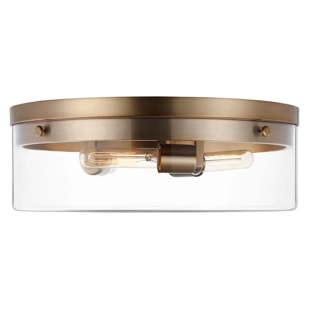 Intersection 60w Large Flush Mount Fixture Burnished Brass w/ Clear Glass - Image 3