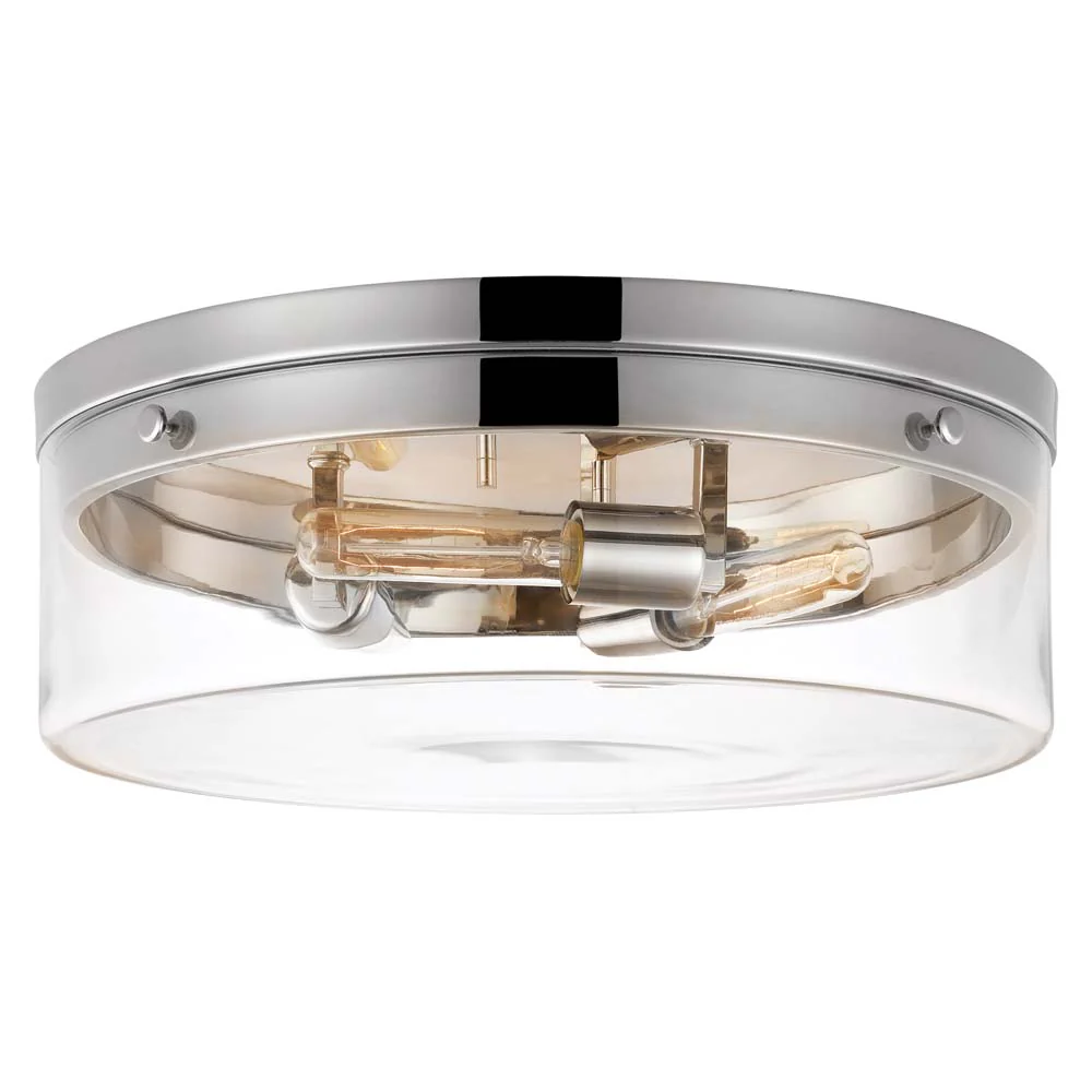 Intersection 60w Large Flush Mount Fixture Polished Nickel w/ Clear Glass - Image 2