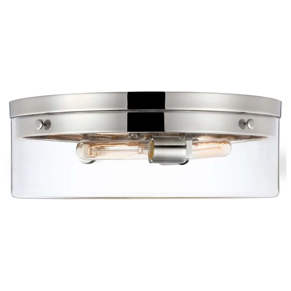 Intersection 60w Large Flush Mount Fixture Polished Nickel w/ Clear Glass - Image 3