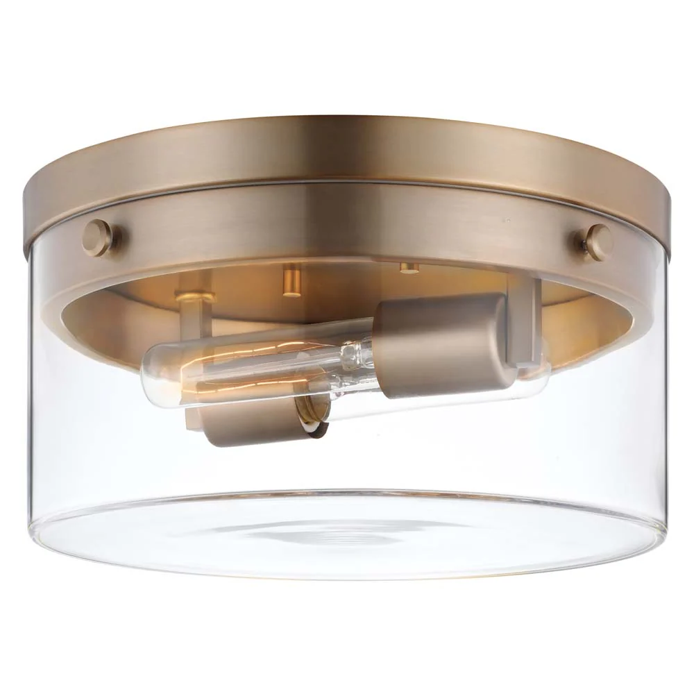 Intersection 60w Medium Flush Mount Fixture Burnished Brass w/ Clear Glass - Image 2