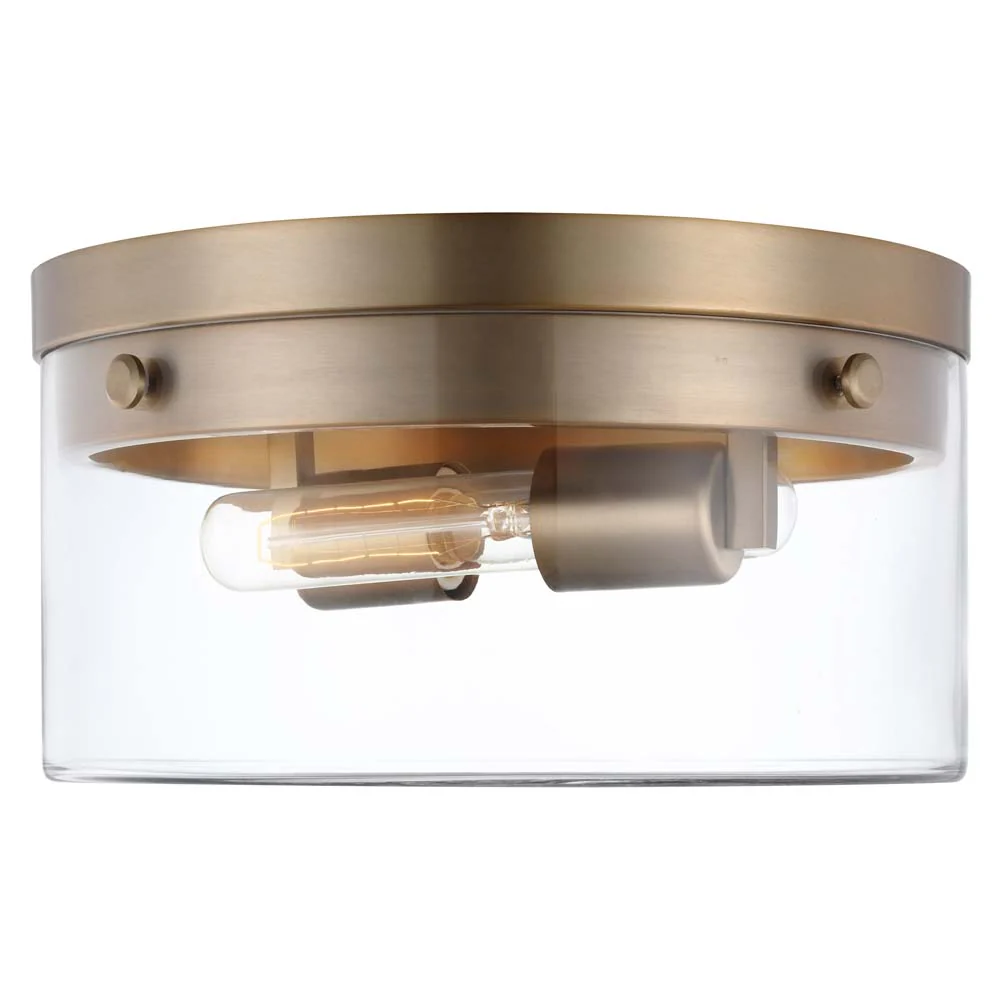 Intersection 60w Medium Flush Mount Fixture Burnished Brass w/ Clear Glass - Image 3
