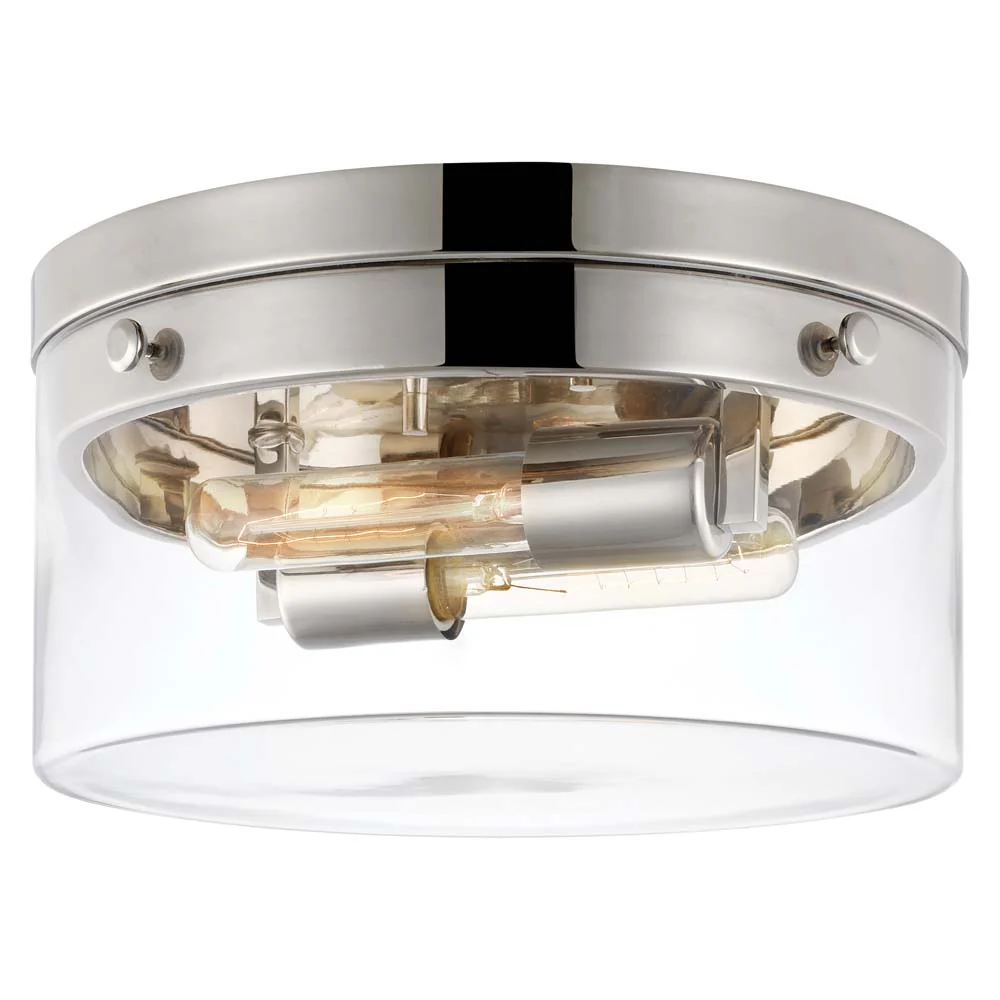 Intersection 60w Medium Flush Mount Fixture Polished Nickel w/ Clear Glass - Image 2