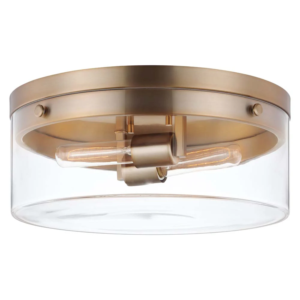 Intersection 60w Small Flush Mount Fixture Burnished Brass w/ Clear Glass - Image 2
