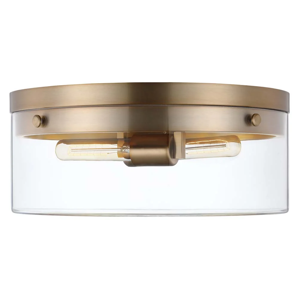 Intersection 60w Small Flush Mount Fixture Burnished Brass w/ Clear Glass - Image 3