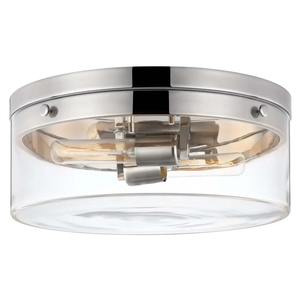 Intersection 60w Small Flush Mount Fixture Polished Nickel w/ Clear Glass - Image 2
