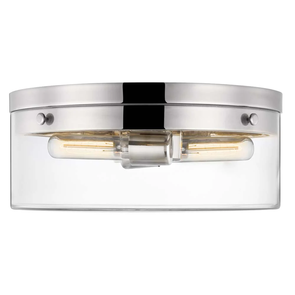 Intersection 60w Small Flush Mount Fixture Polished Nickel w/ Clear Glass - Image 3