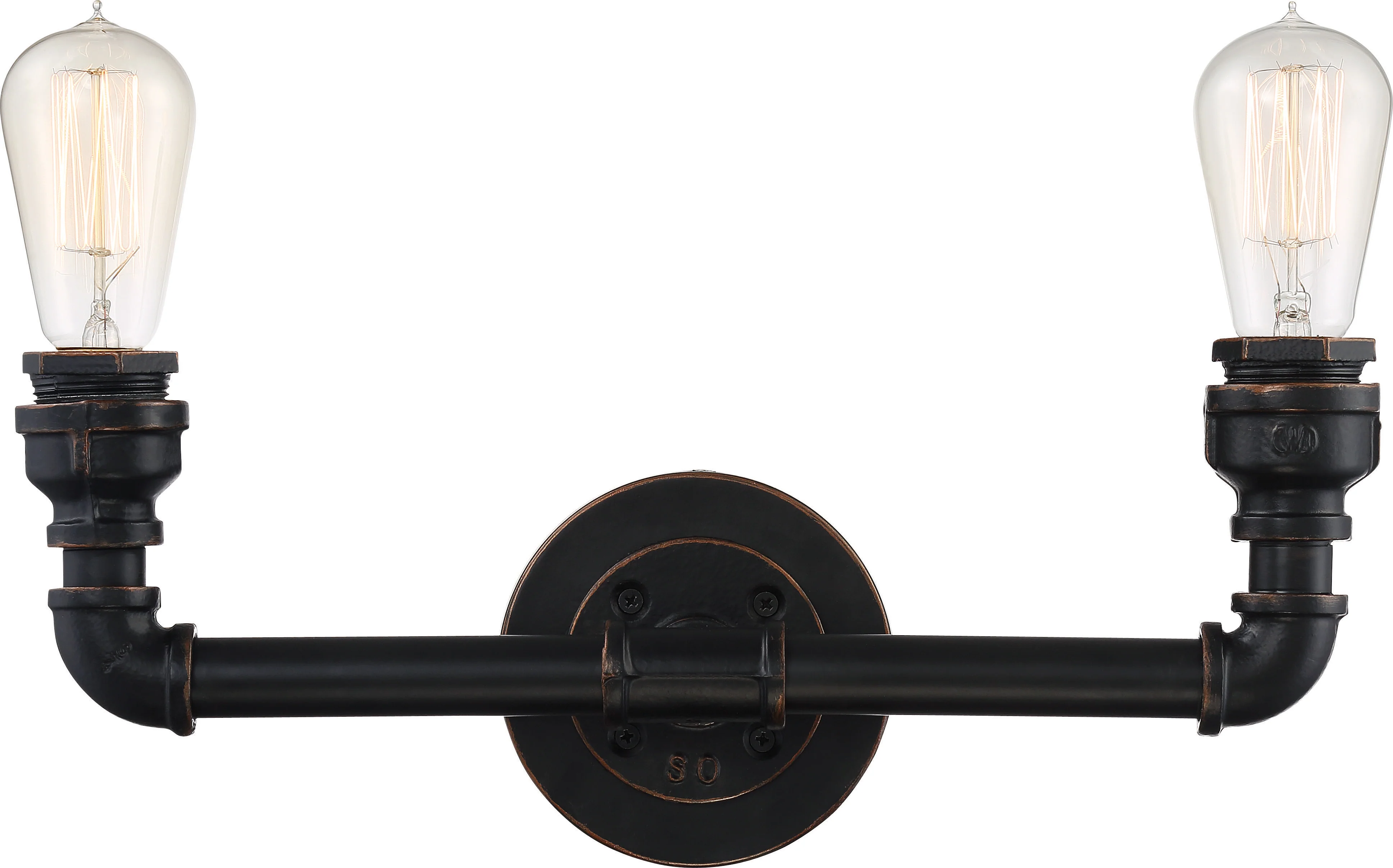 Iron 2-Light Vanity & Wall Light Fixture in Industrial Bronze Finish 2700K