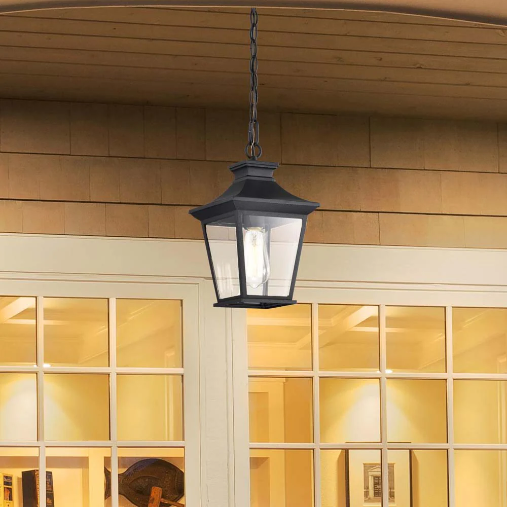 Jasper Outdoor 12-in Hanging Light Matte Black Finish w/ Clear Glass - Image 10