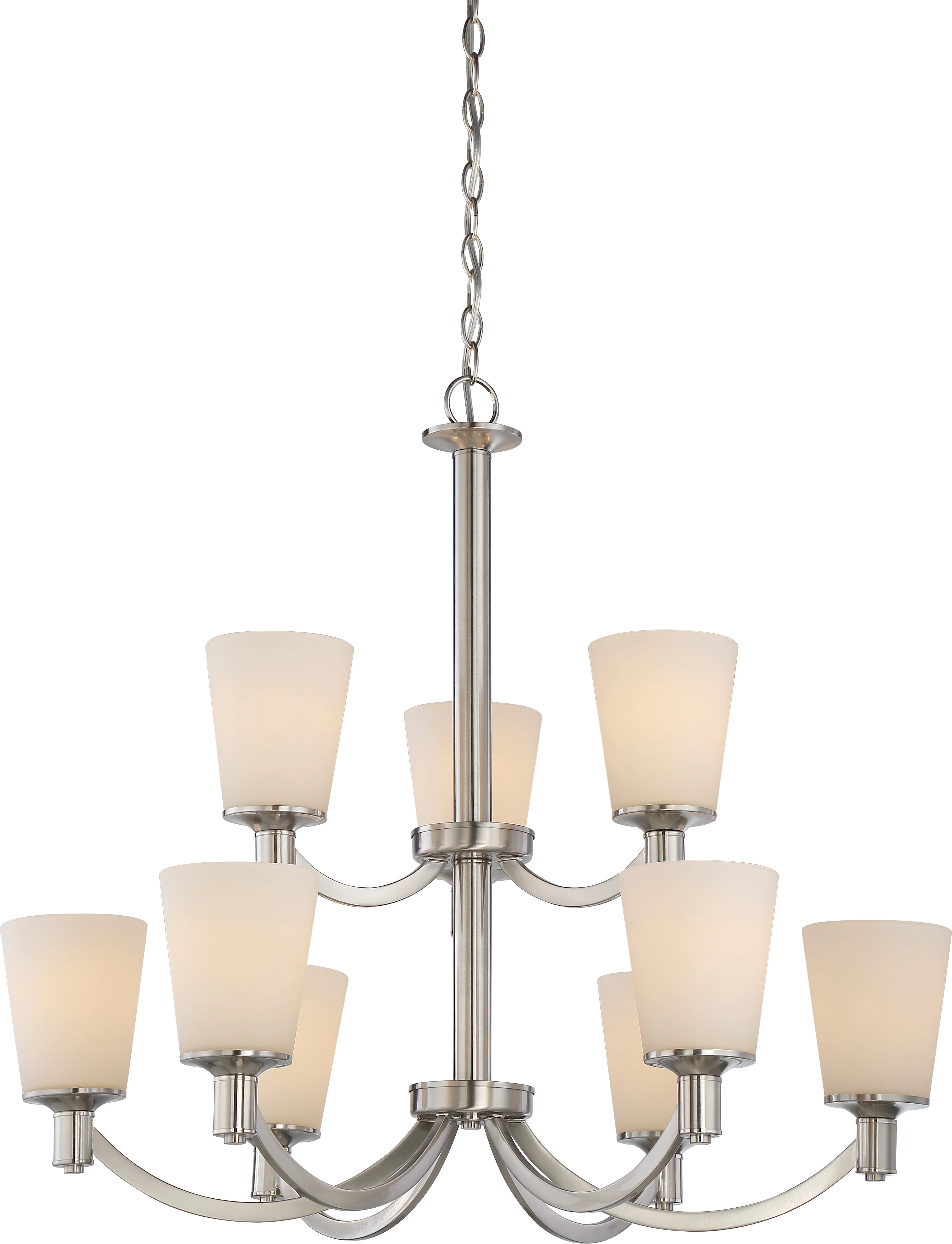 Laguna 9-Light Hanging Mounted Chandelier Light Fixture in Brushed Nickel Finish