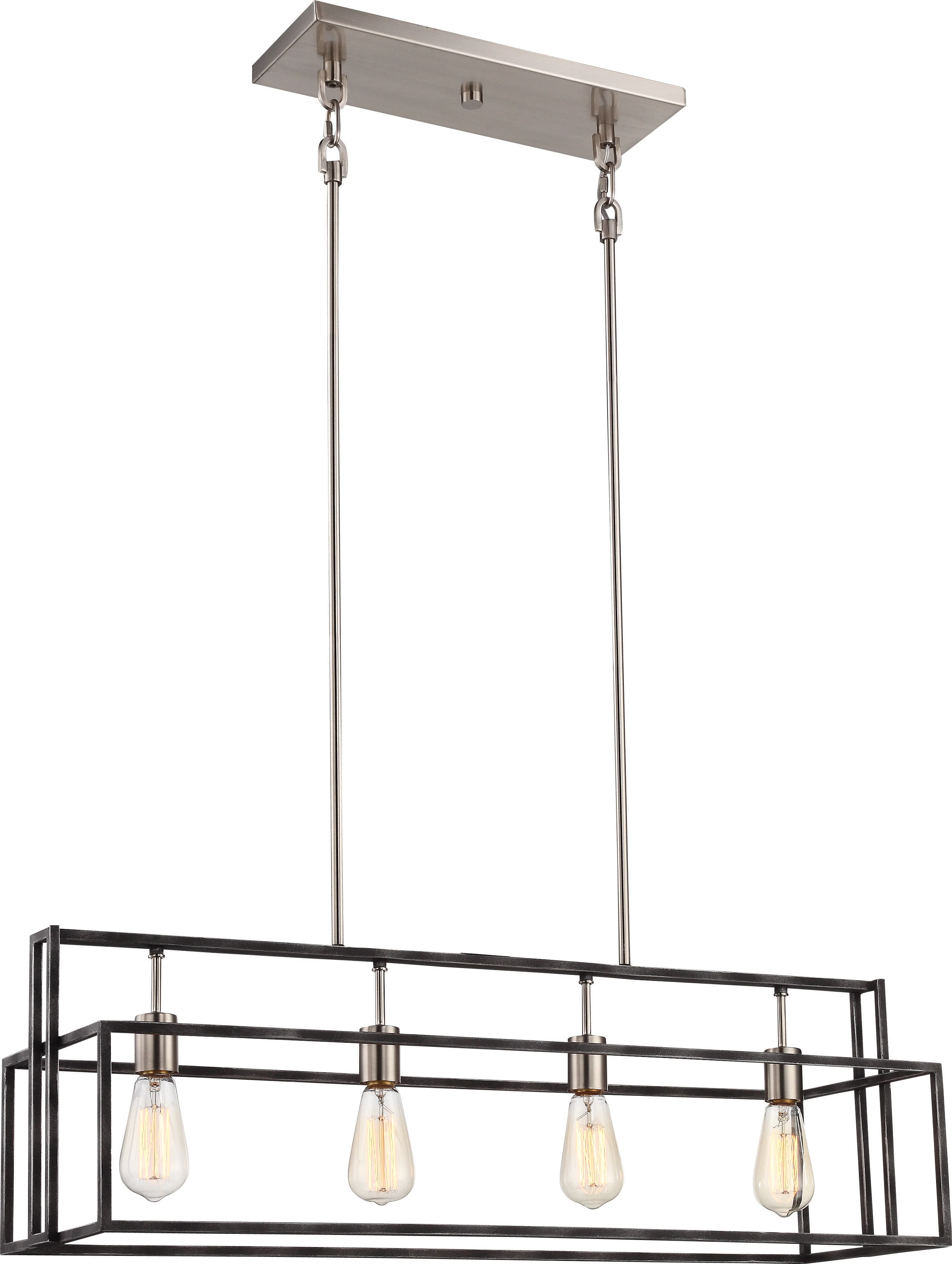 Lake 4-Light Island Pendant in Iron Black with Brushed Nickel Accents Finish