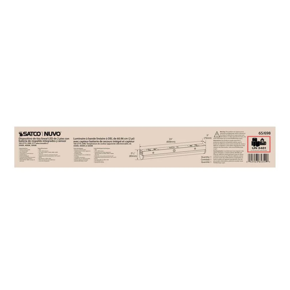 LED 2-ft Linear Strip Light 20W White Finish CCT Tunable 100-277V EM & Sensor - Image 3