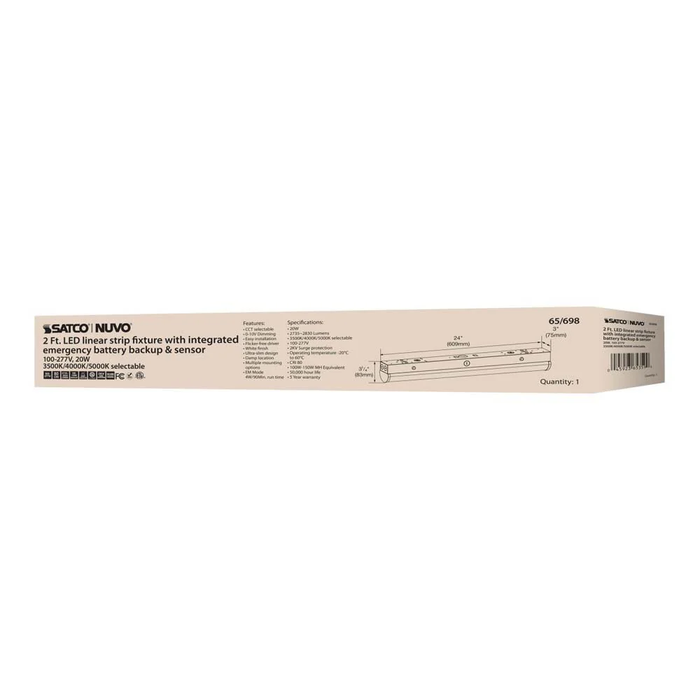 LED 2-ft Linear Strip Light 20W White Finish CCT Tunable 100-277V EM & Sensor - Image 6