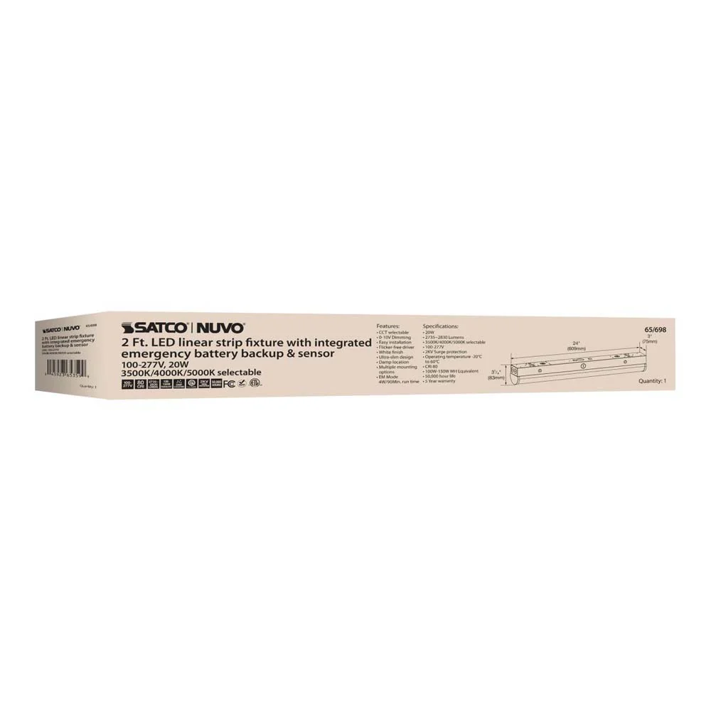 LED 2-ft Linear Strip Light 20W White Finish CCT Tunable 100-277V EM & Sensor - Image 7